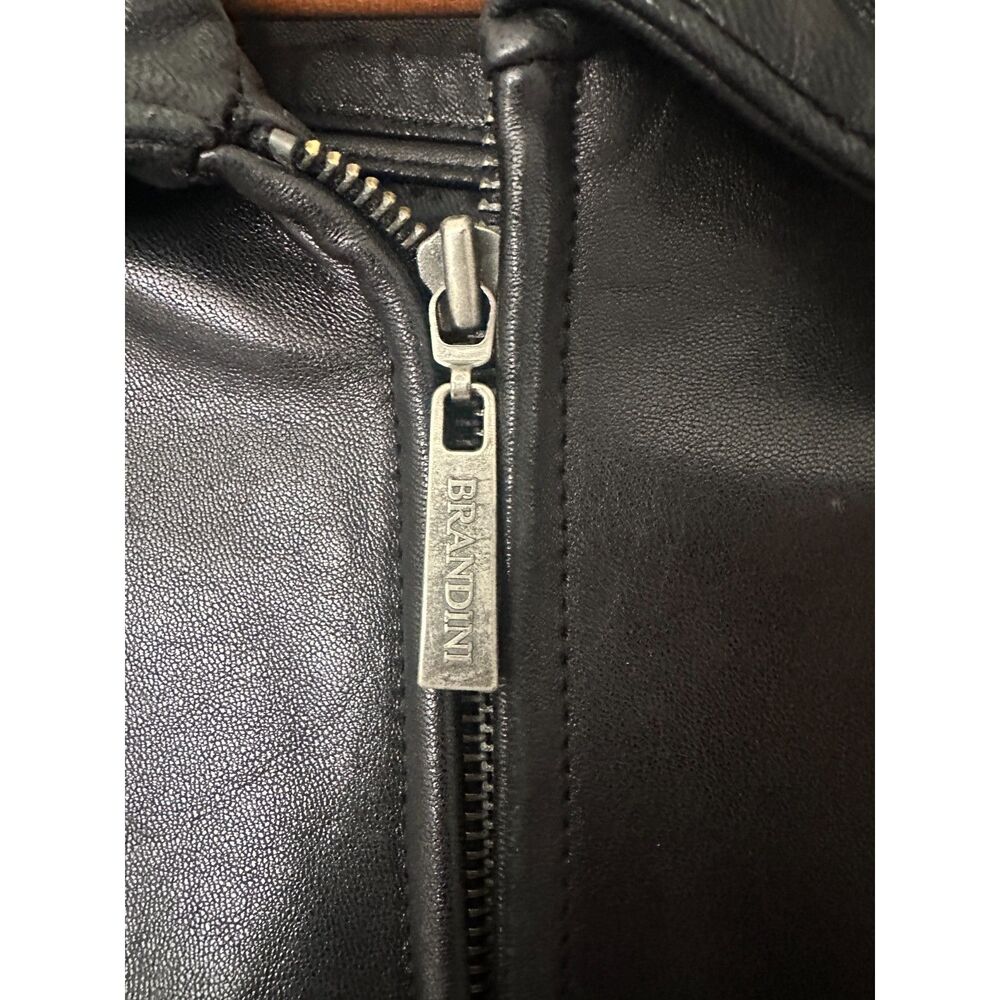 Brandini Leather Jacket Men's Large Black Lamb Leather Bomber Full Zip Lined - Picture 3 of 8